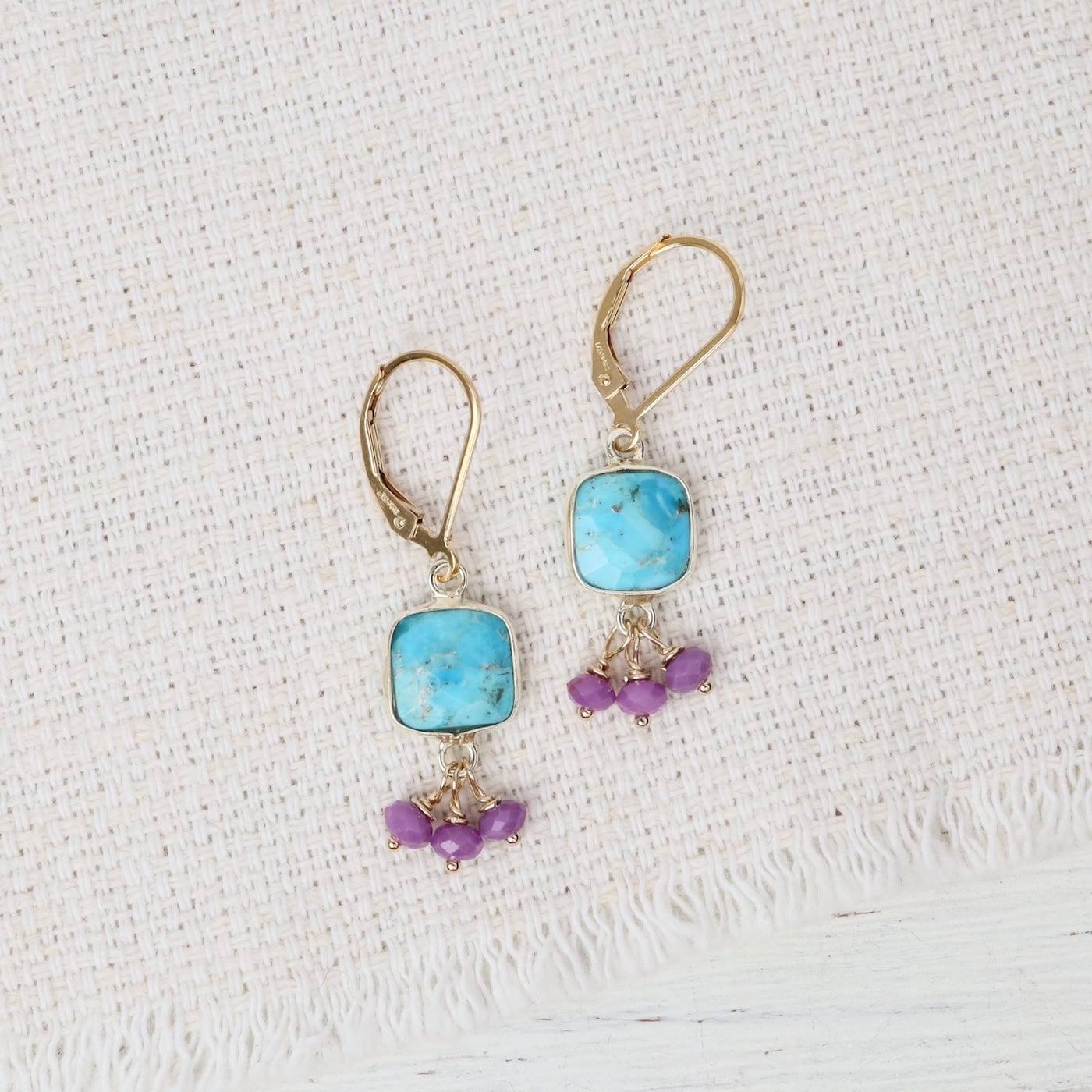 EAR-GF Square Turquoise Earrings with Phosphosiderite