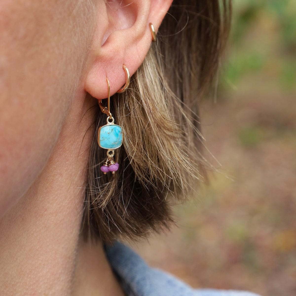EAR-GF Square Turquoise Phosphosiderite Earrings