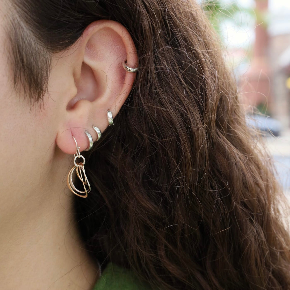 EAR-GF Sterling Silver & Gold Filled Curved Echo Link Earrings