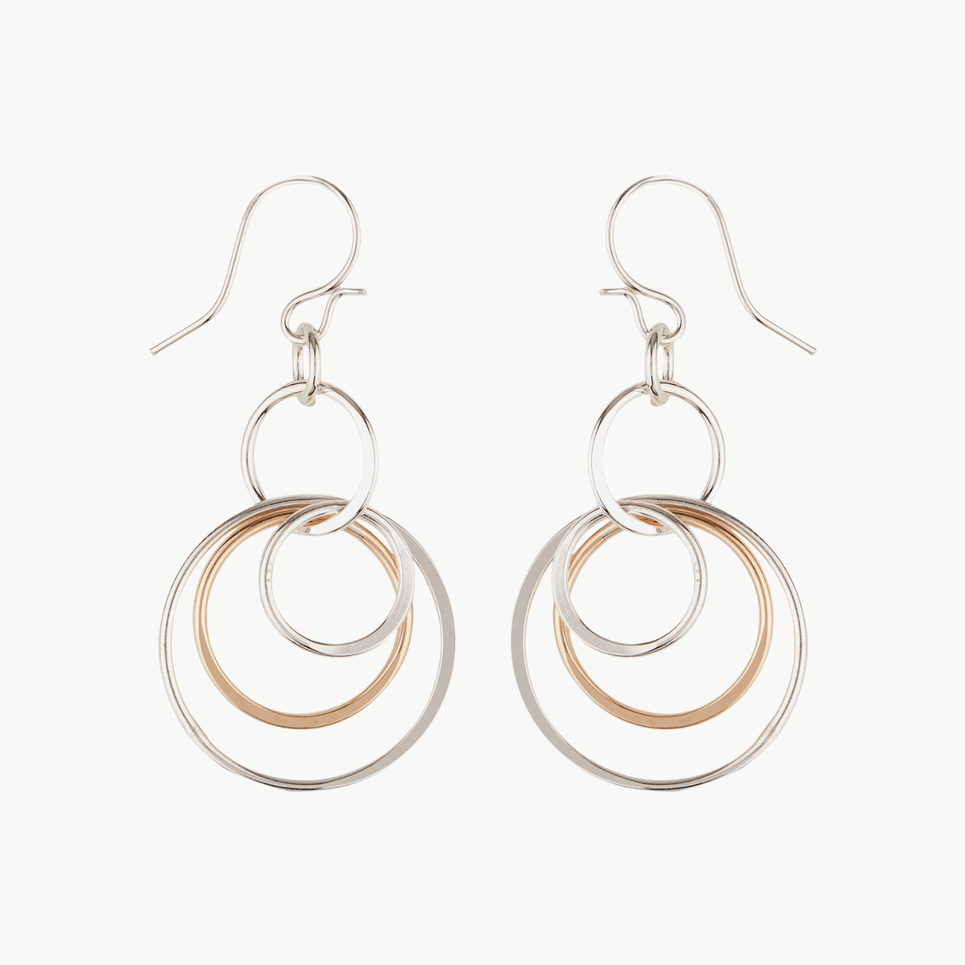 EAR-GF Sterling Silver & Gold Filled Triple Flat Hoop Dangle Earrings