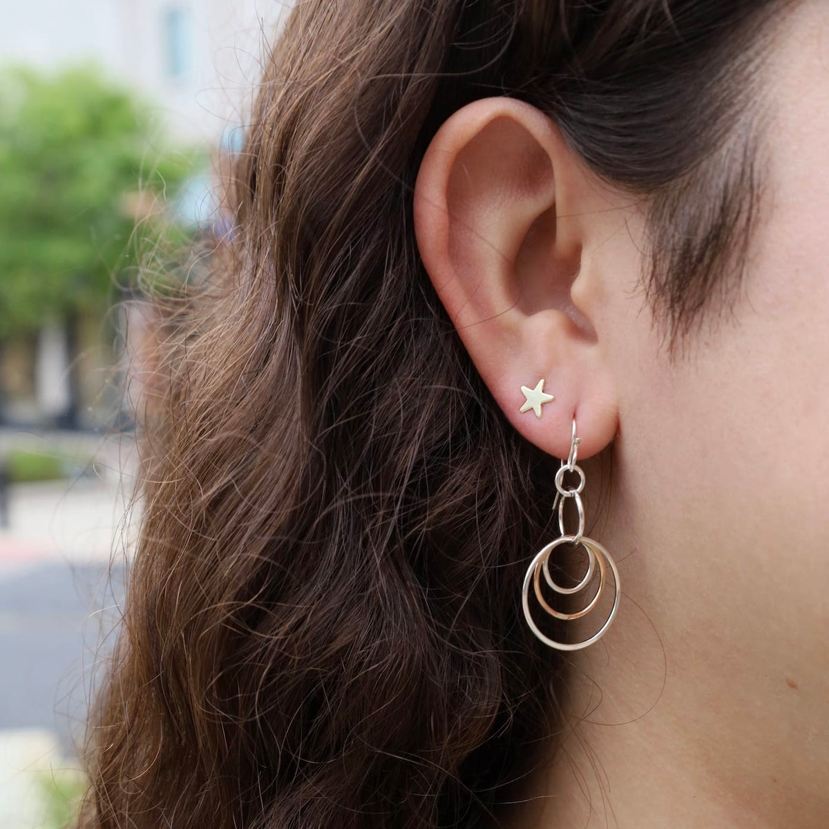 EAR-GF Sterling Silver & Gold Filled Triple Flat Hoop Dangle Earrings