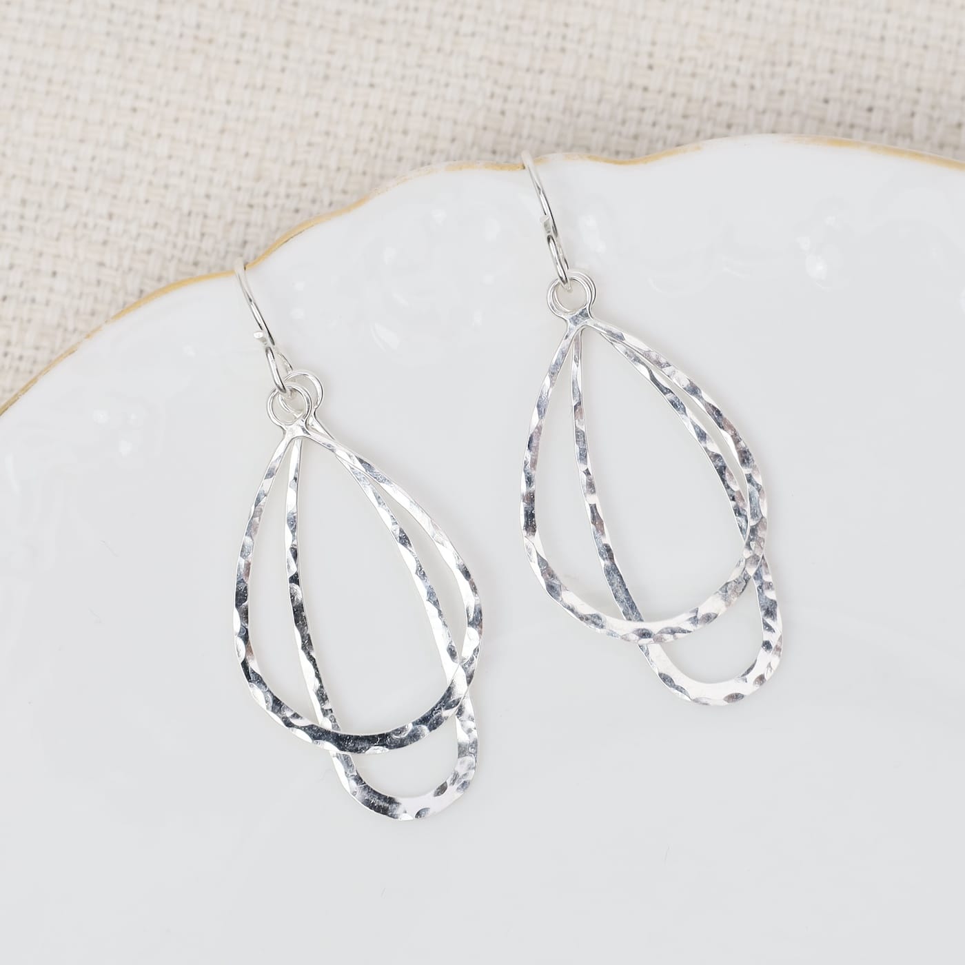 EAR-GF Sterling Silver Hammered Double Teardop Earrings