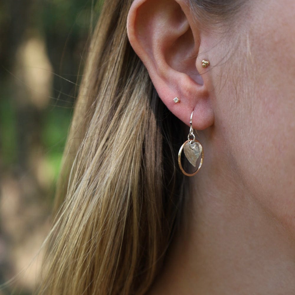 EAR-GF Sterling Silver Hammered Heart in Gold Filled Circ