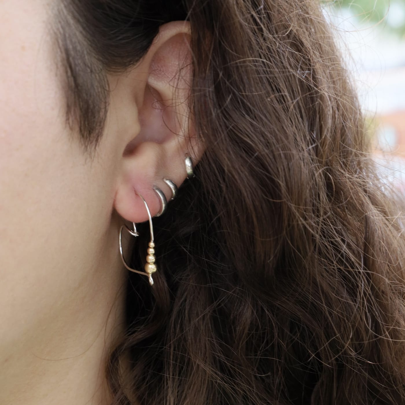 EAR-GF Sterling Silver Heart Shape Earrings with Gold Filled Beads