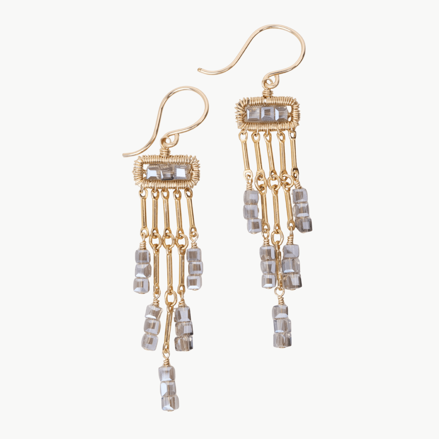 EAR-GF Taupe Crystal Gold Filled Fringe Chandelier Earrings