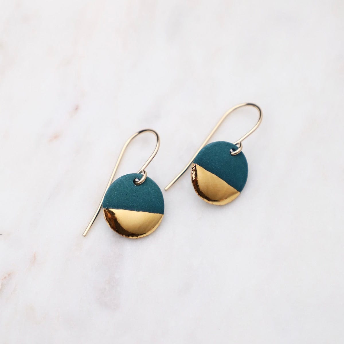 EAR-GF Teal Gold Dipped Circle Drop Earrings