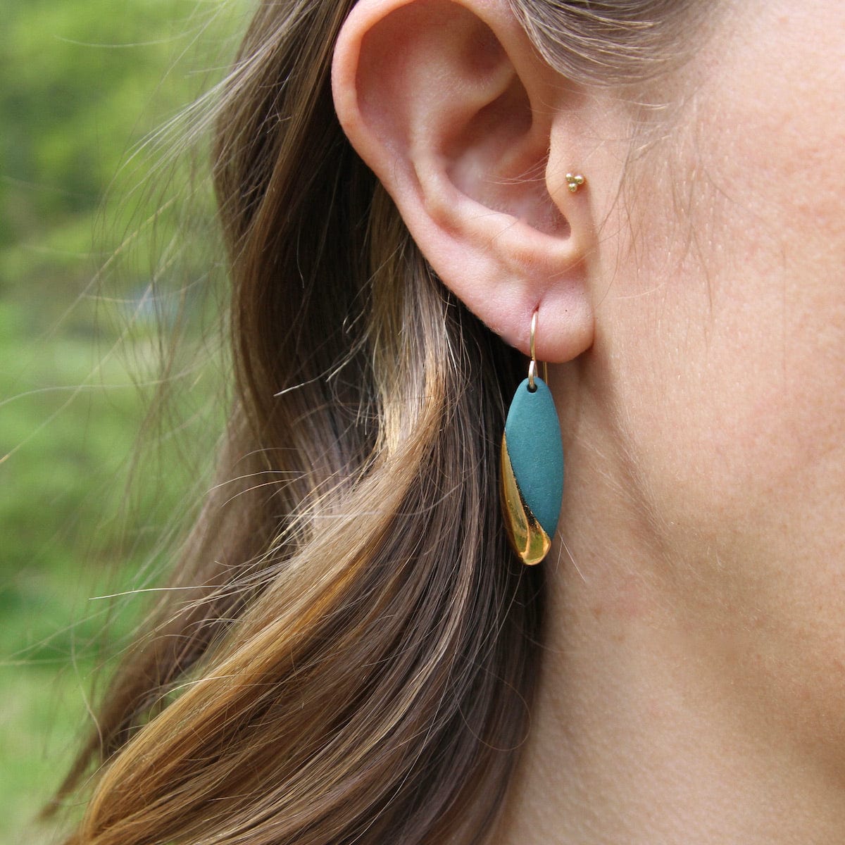 EAR-GF Teal Gold Dipped Long Oval Earring