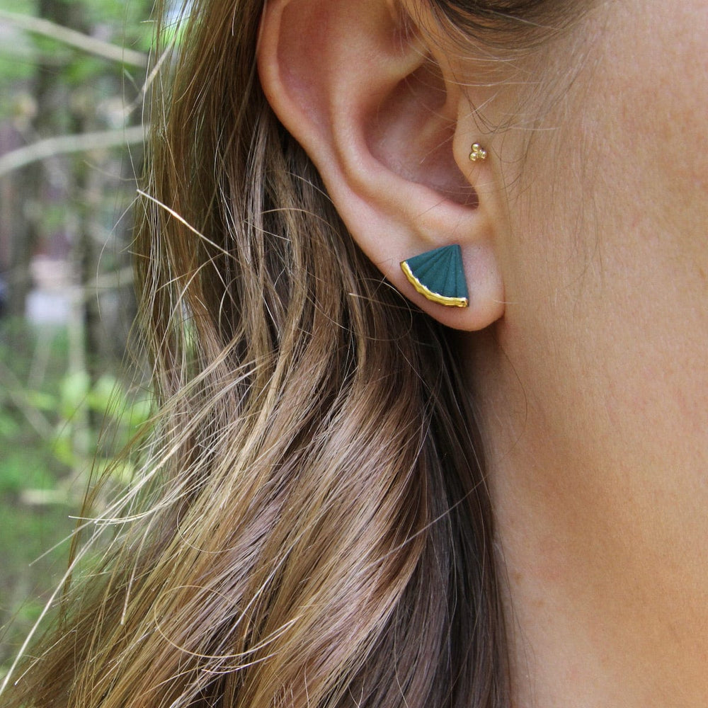 EAR-GF Teal Gold Dipped Small Fan Studs