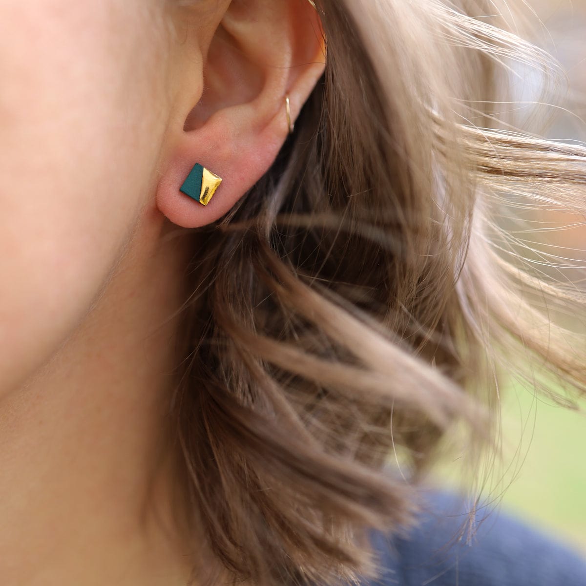 EAR-GF Teal Gold Dipped Square Stud Earring