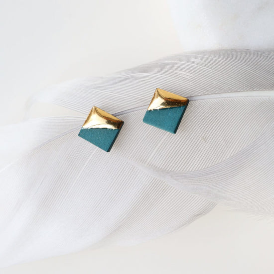EAR-GF Teal Gold Dipped Square Stud Earring