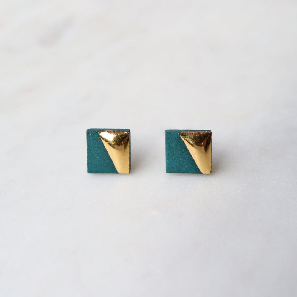 EAR-GF Teal Gold Dipped Square Stud Earring