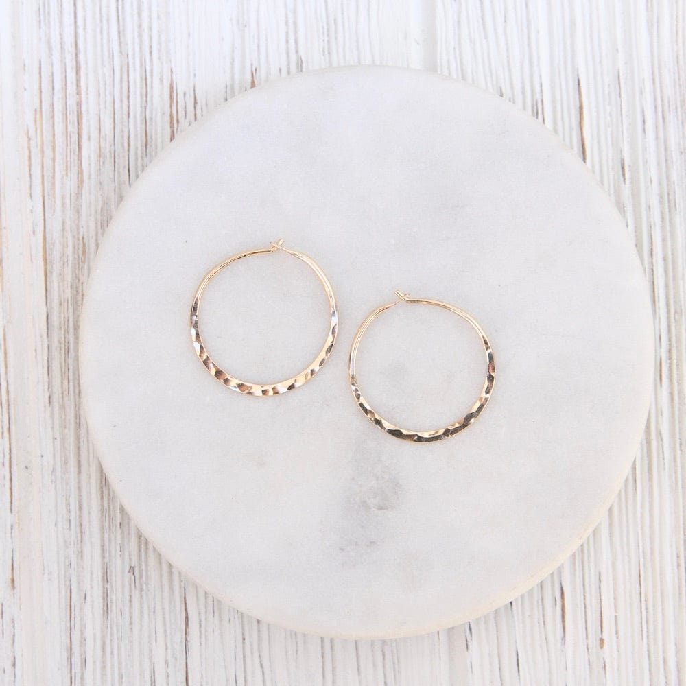 EAR-GF Thin 25mm Gold Filled Hammered Hoop