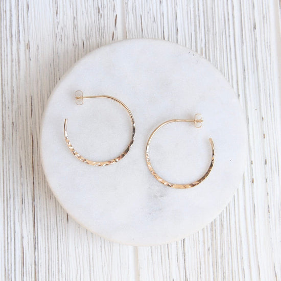 EAR-GF Thin 30mm Gold Filled Hammered Hoop