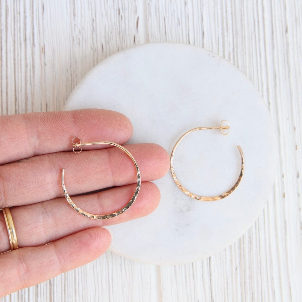 Thin 30mm Gold Filled Hammered Hoop
