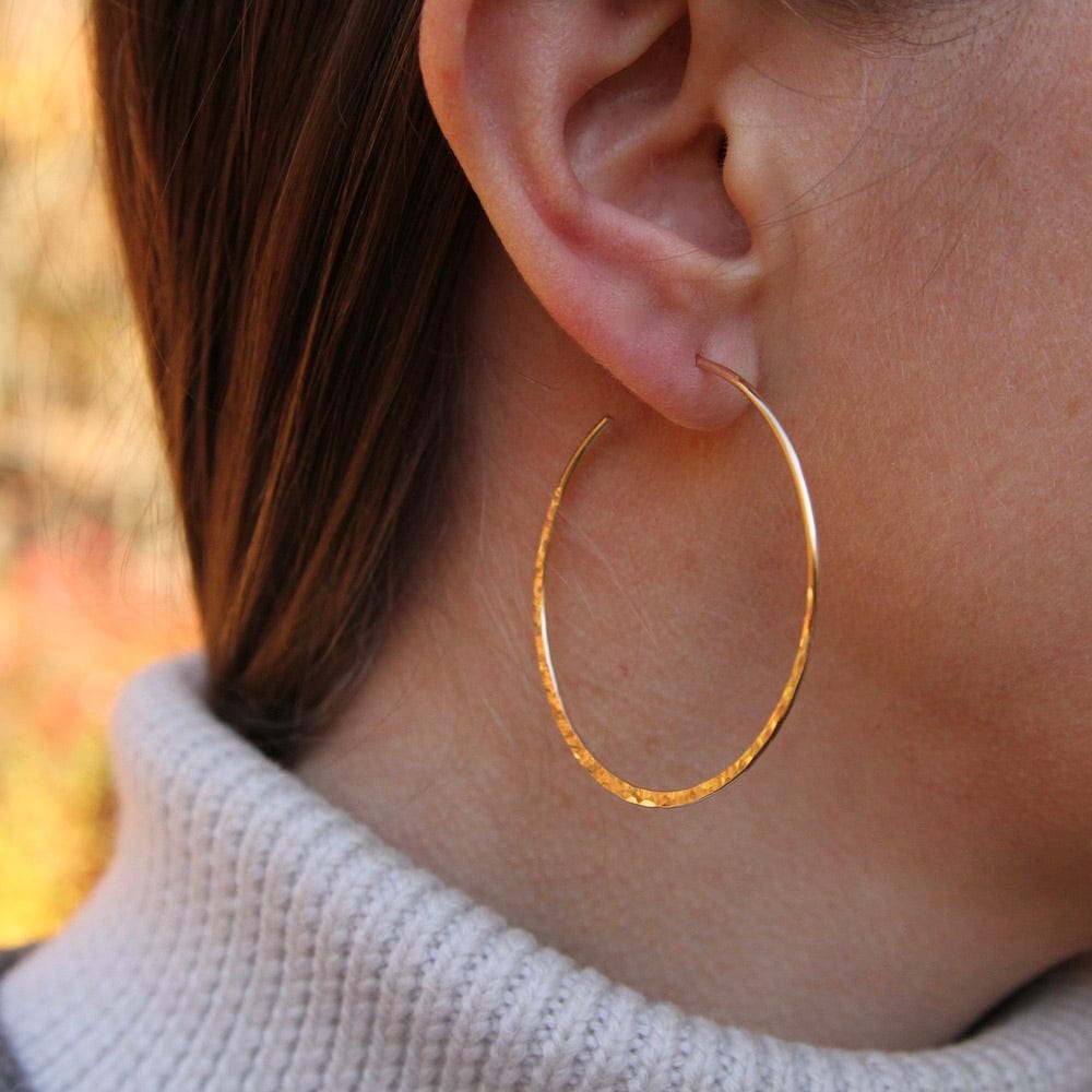 EAR-GF Thin 50mm Gold Filled Hammered Hoop