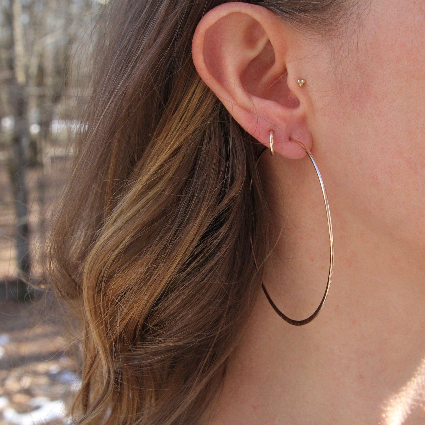 EAR-GF Thin 70mm Gold Filled Hammered Hoop