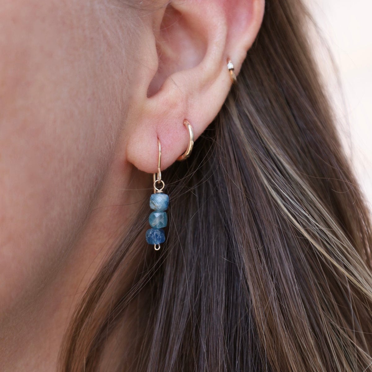 EAR-GF Three Kyanite Cube Stack Drop Earrings