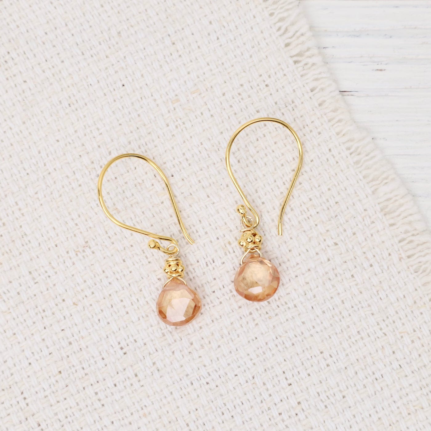 ear-gf Tiny champagne zircon, 24kt vermeil bead & ear wir