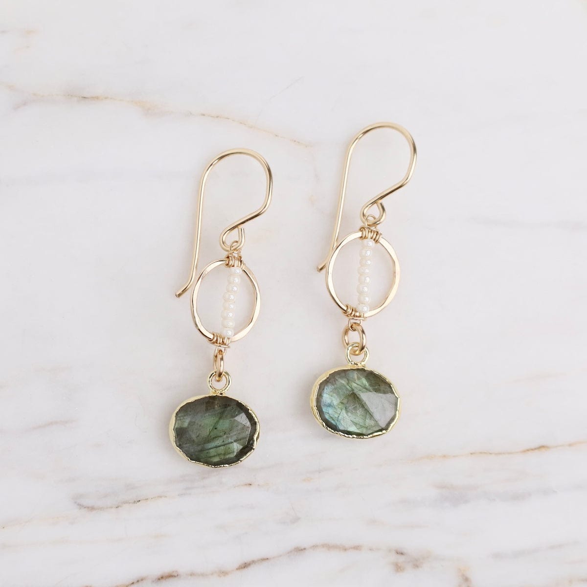 EAR-GF Tiny Pearl and Labradorite Earrings