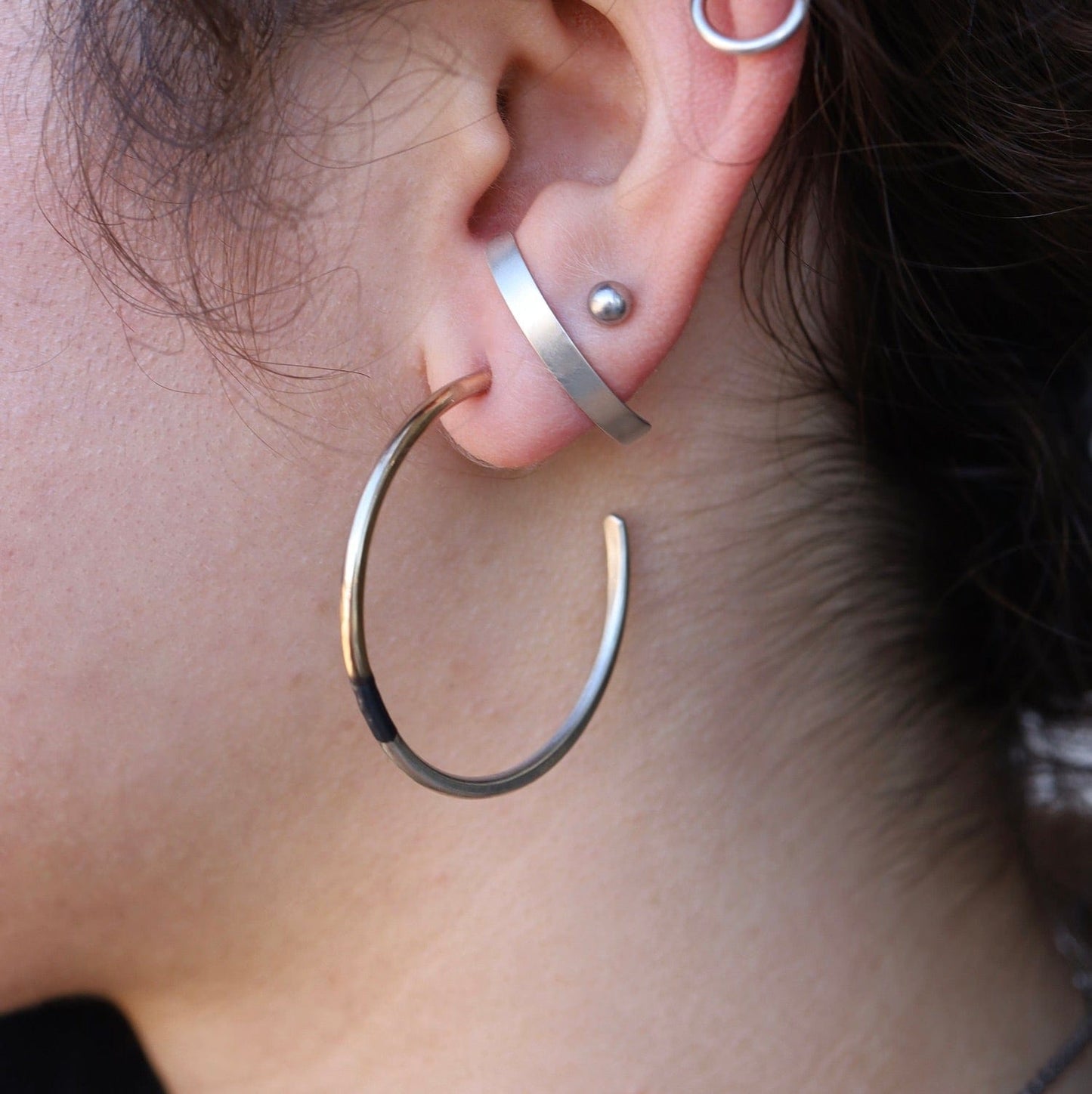 EAR-GF Tri Toned Classic Circle Hoop Earrings