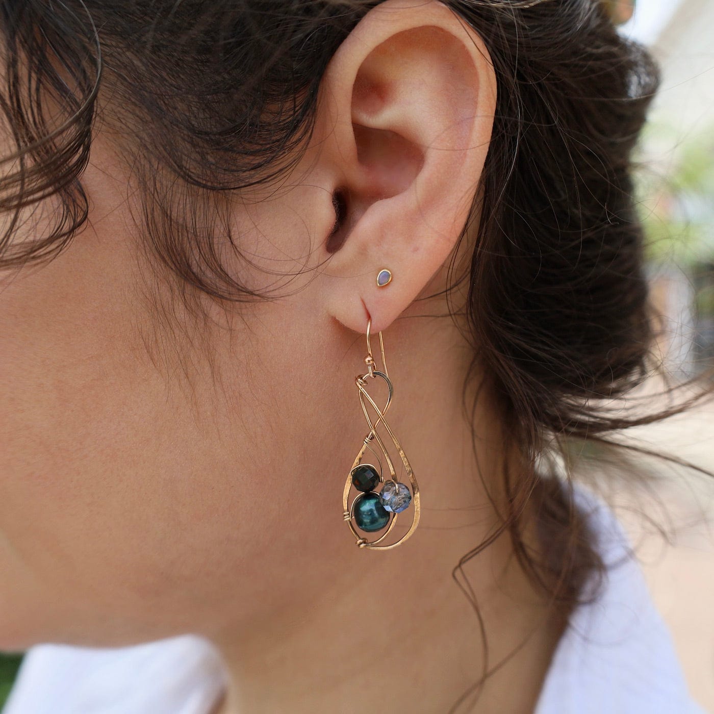 Blue Chalcedony Copper Wire Woven Teardrop Earrings - Iris Elm