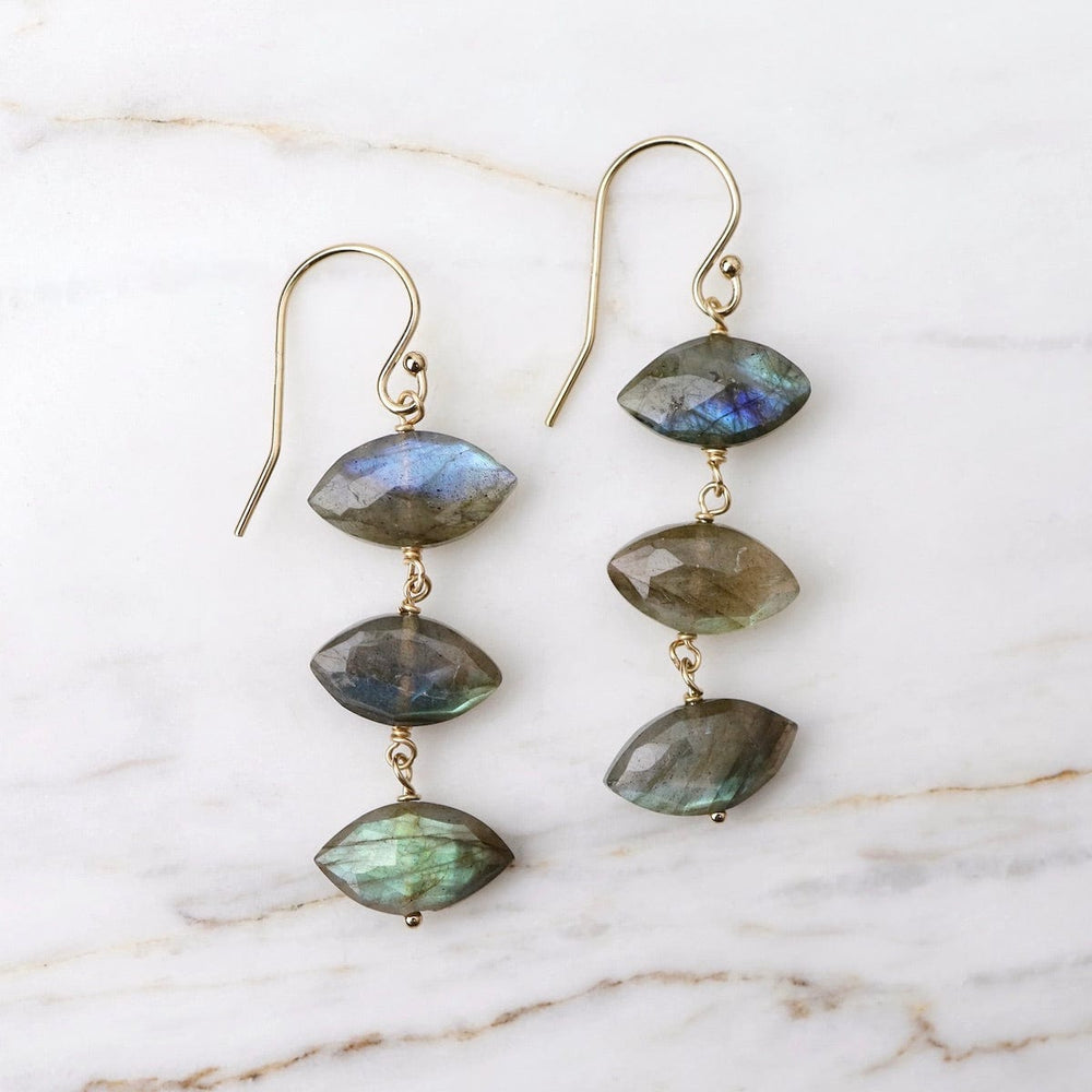 EAR-GF Triple Drop Elongated Faceted Labradorite Stone Earrings