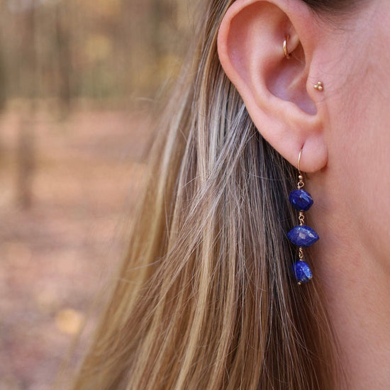 EAR-GF Triple Drop Elongated Faceted Lapis Stone Earrings