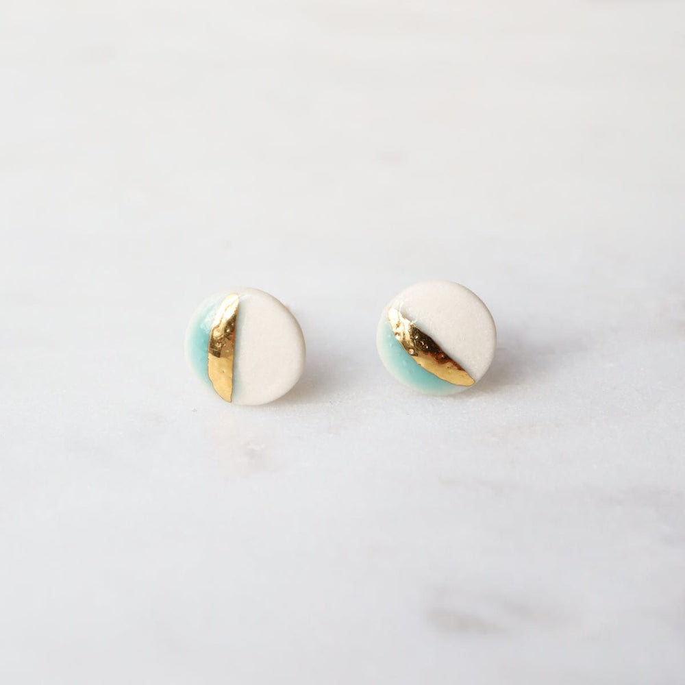 EAR-GF Turquoise Glaze Small Gold Striped Circle Studs