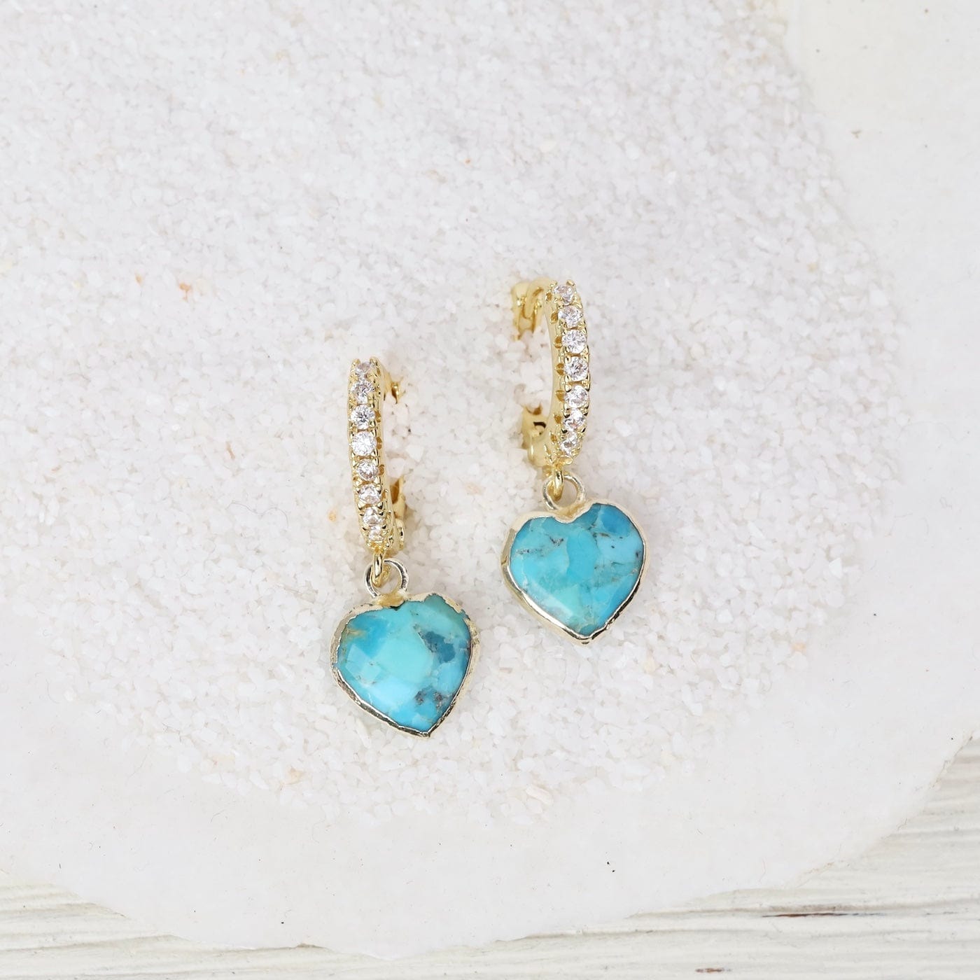 EAR-GF Turquoise Heart Cz Huggie Hoops