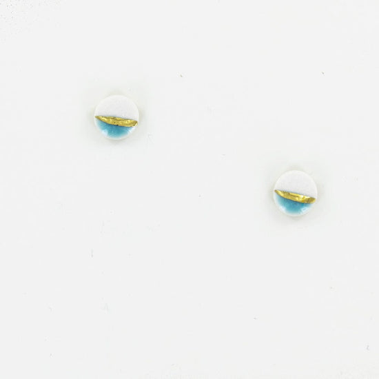 Load image into Gallery viewer, EAR-GF TURQUOISE LARGE GOLD STRIPED CIRCLE STUDS
