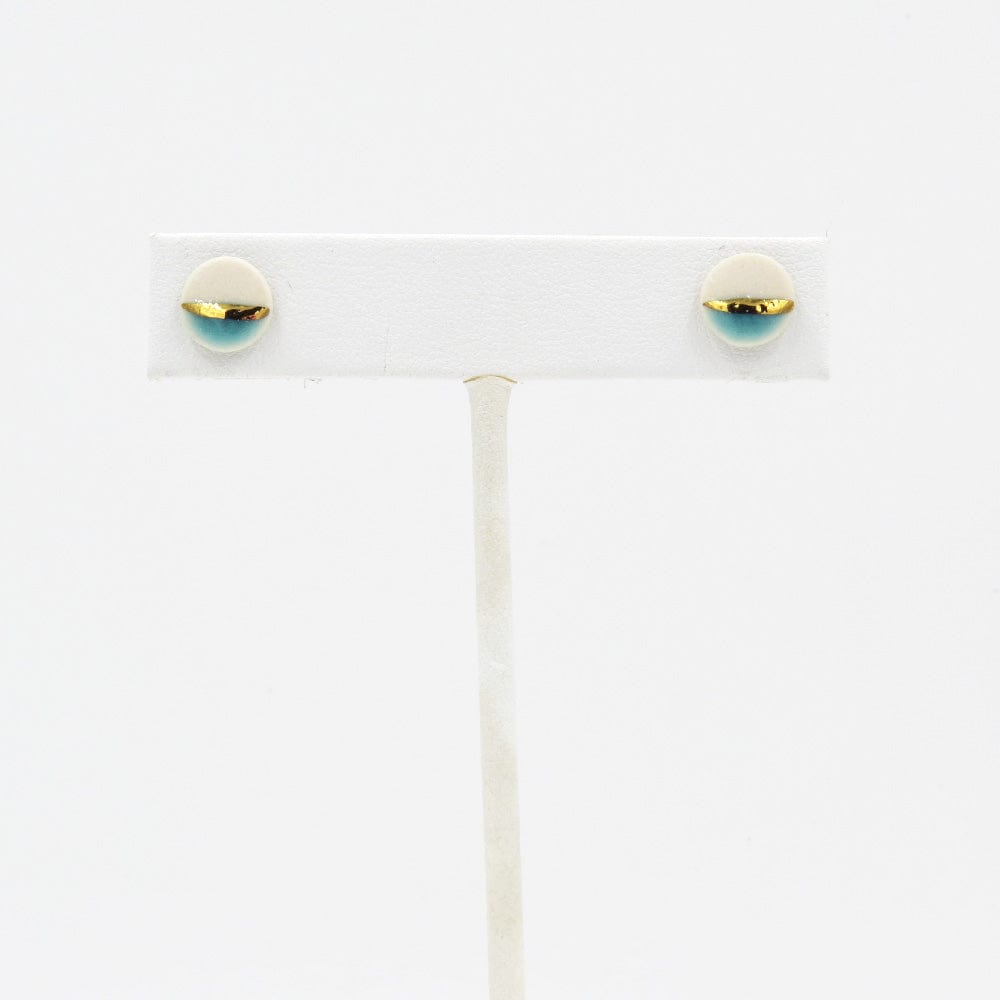 EAR-GF TURQUOISE LARGE GOLD STRIPED CIRCLE STUDS