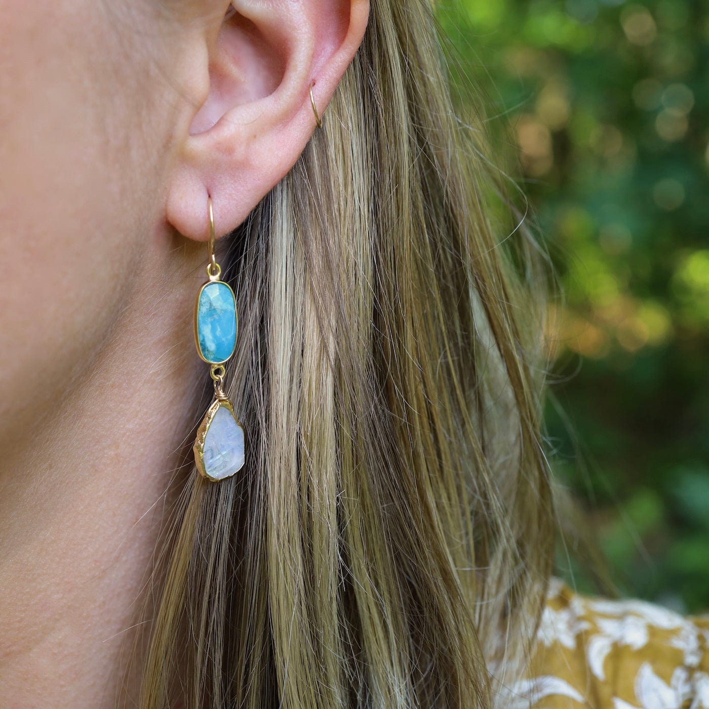 EAR-GF Turquoise & Moonstone Slice Earrings