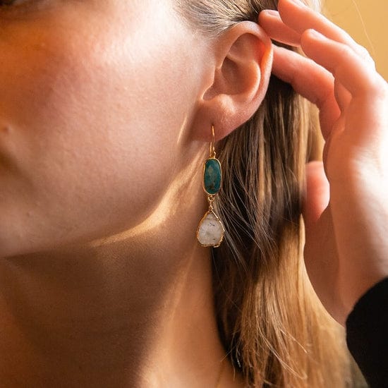 EAR-GF Turquoise & Moonstone Slice Earrings