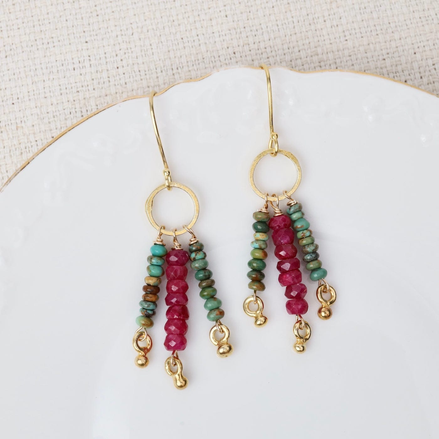 EAR-GF Turquoise & Ruby Golden Jellyfish Earrings