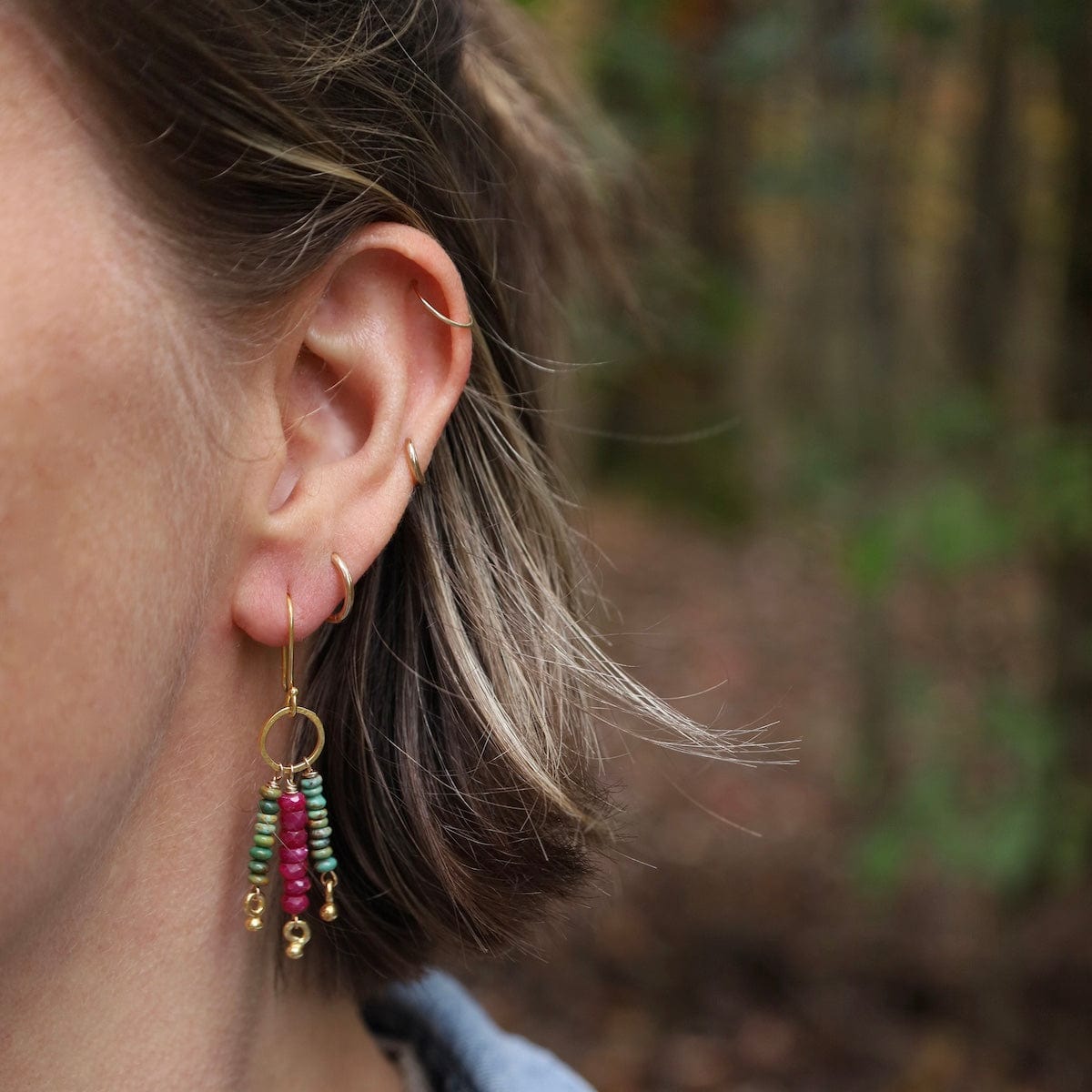 EAR-GF Turquoise & Ruby Golden Jellyfish Earrings