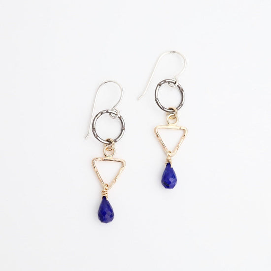 EAR-GF Two Tone Cicle and Triangle with Lapis Earring