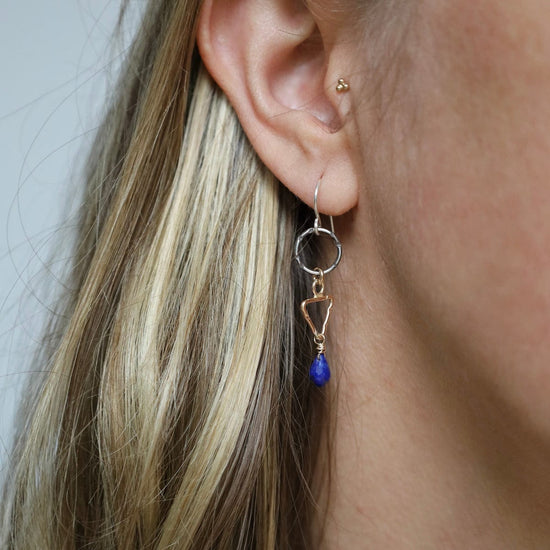 EAR-GF Two Tone Cicle and Triangle with Lapis Earring