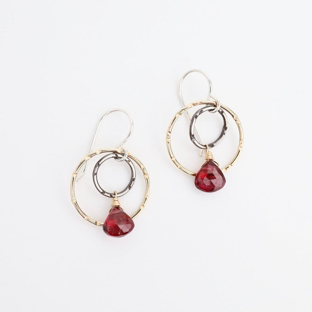 EAR-GF Two Tone Circles with Garnet Earrings