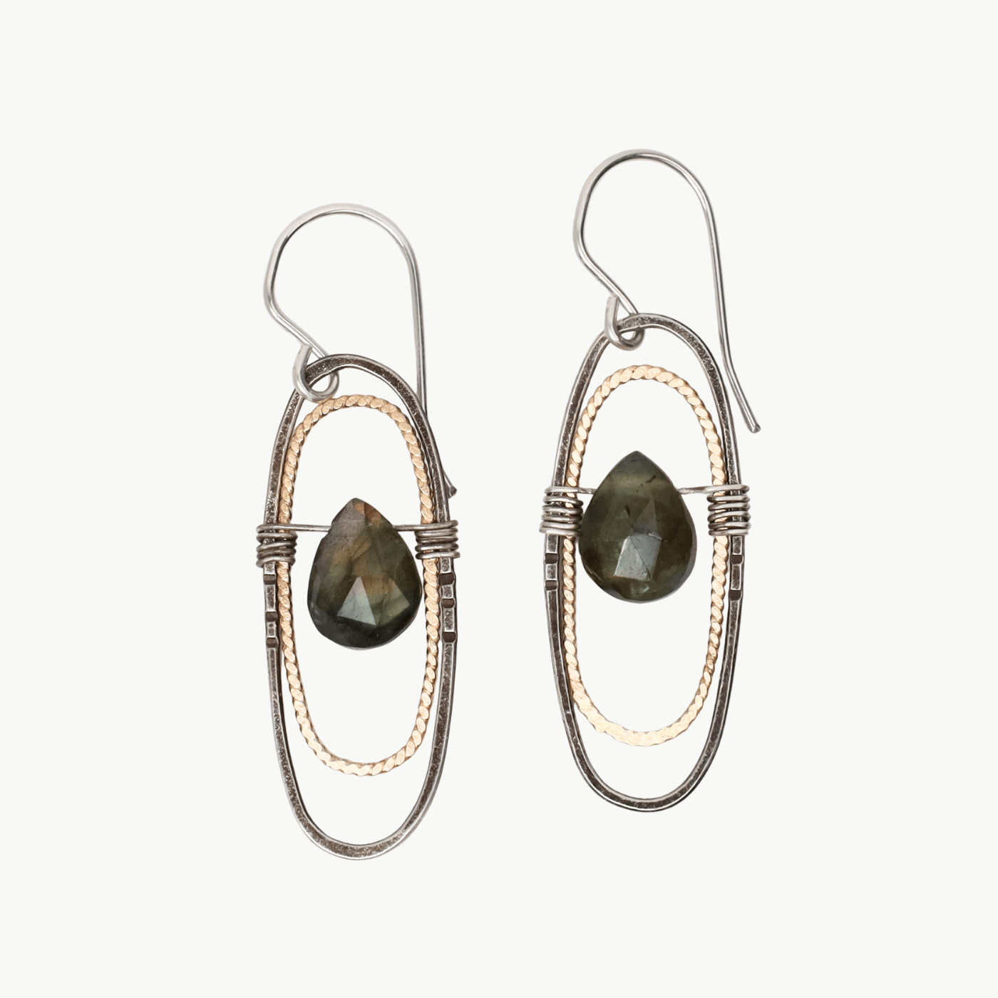 EAR-GF Two Tone Double Oval with Labradorite Earrings