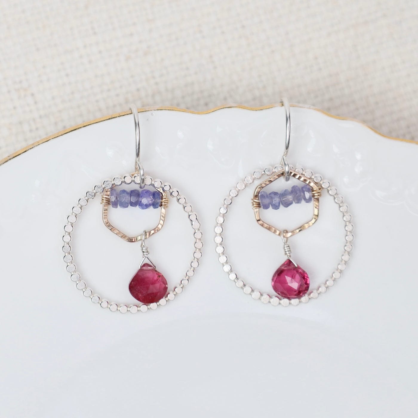 EAR-GF Two Tone Ring Tanzanite & Ruby Earrings