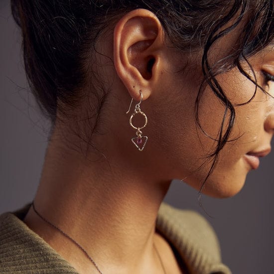 
                      
                        EAR-GF Two Tone Triangle and Circle with Garnet Earring
                      
                    