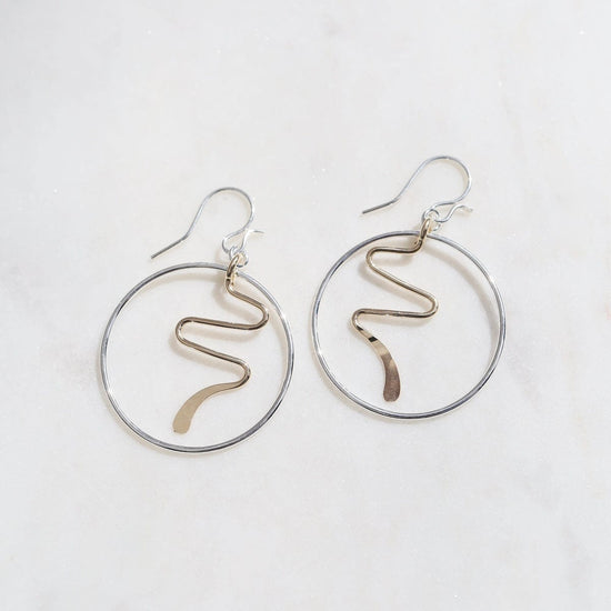 EAR-GF Wavy Circle Dangle Earrings - Gold Filled & Sterling Silver