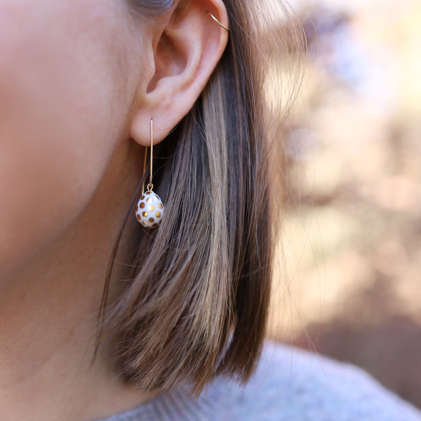 EAR-GF White Ladybug Teardrop Earrings