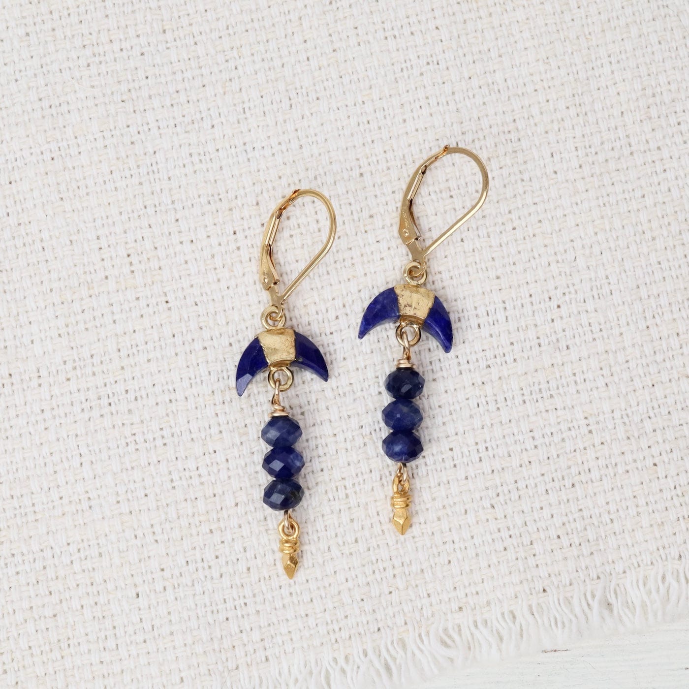 EAR Gold Lapis Crescent Earrings