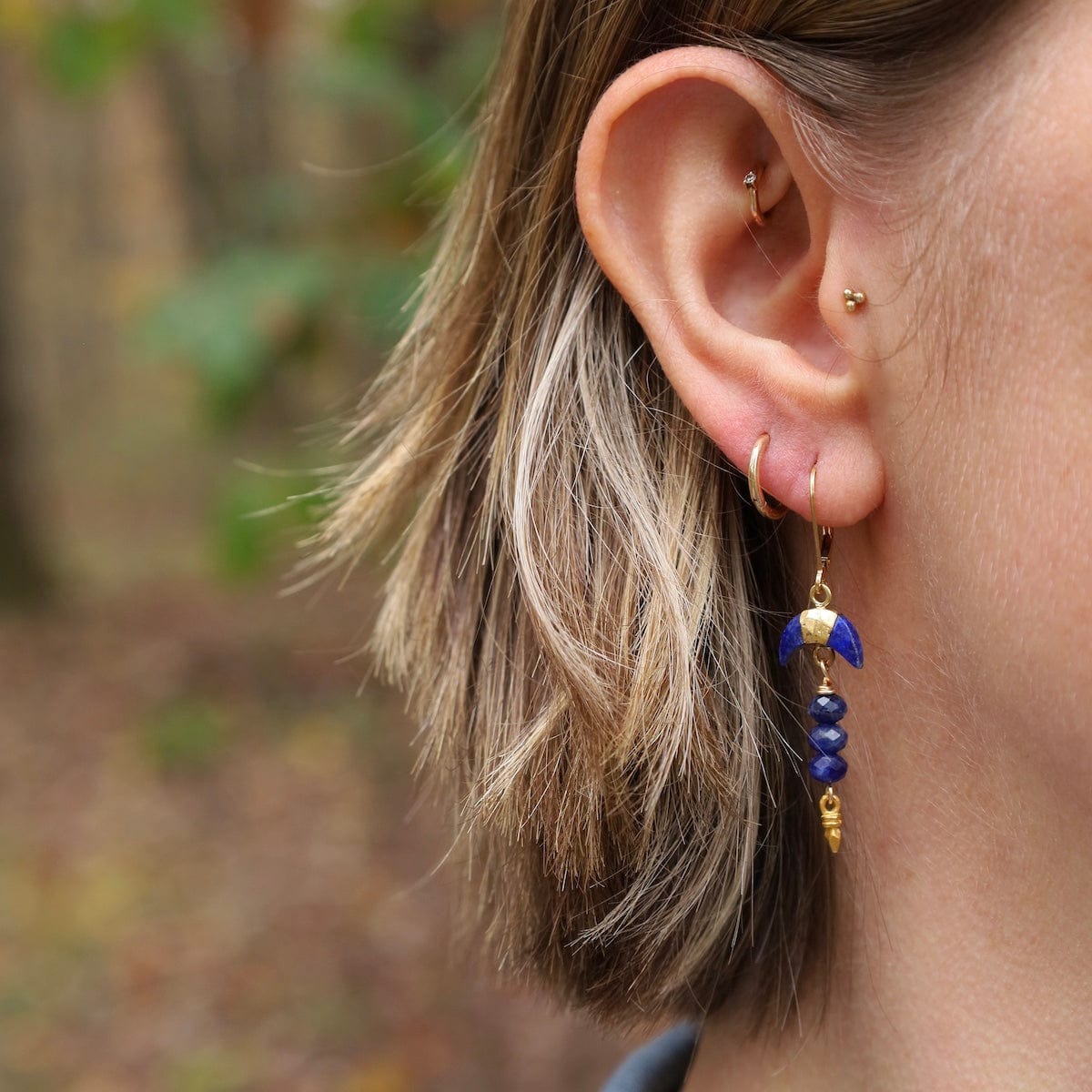 EAR Gold Lapis Crescent Earrings