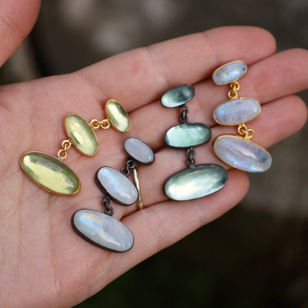 
                      
                        EAR Gold Large Triple Oval Cabochon Rainbow Moonstone Earrings
                      
                    