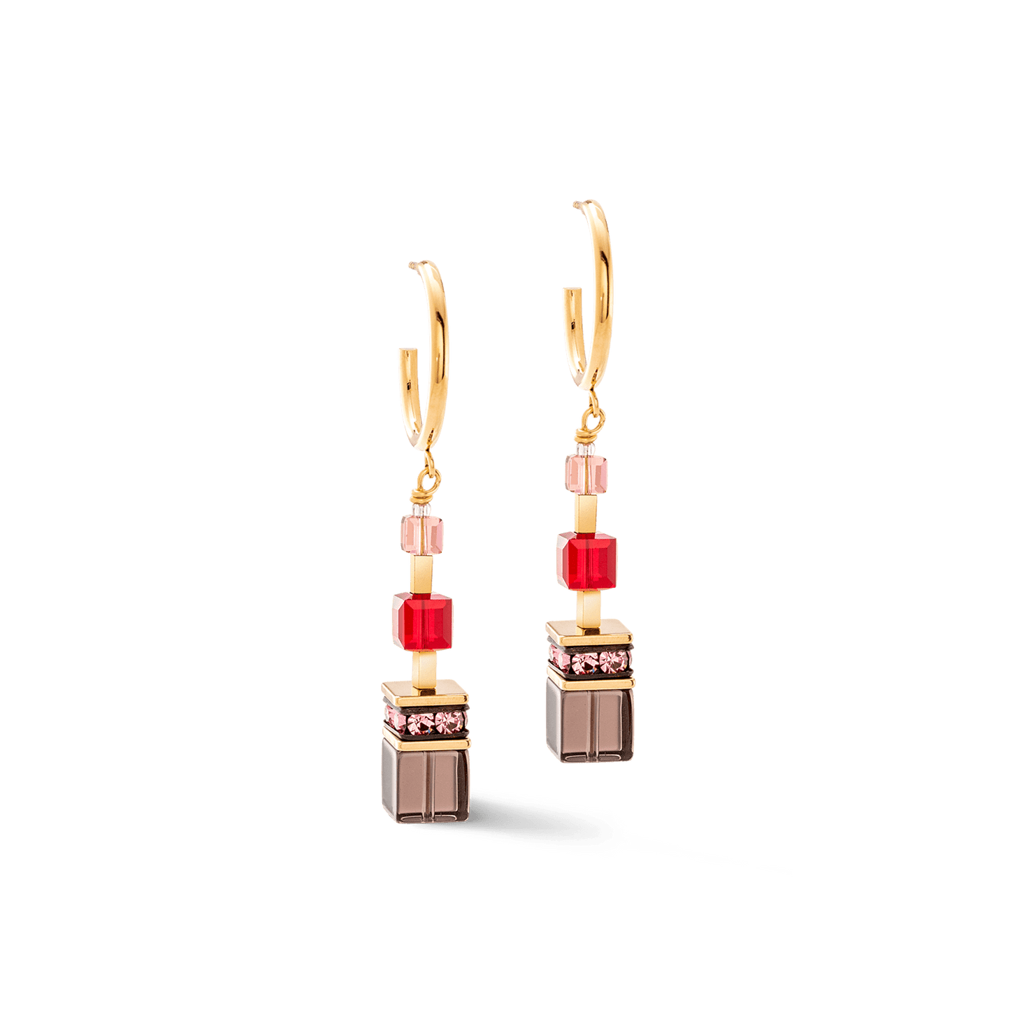 EAR Gold Red GeoCube Hoop Earrings