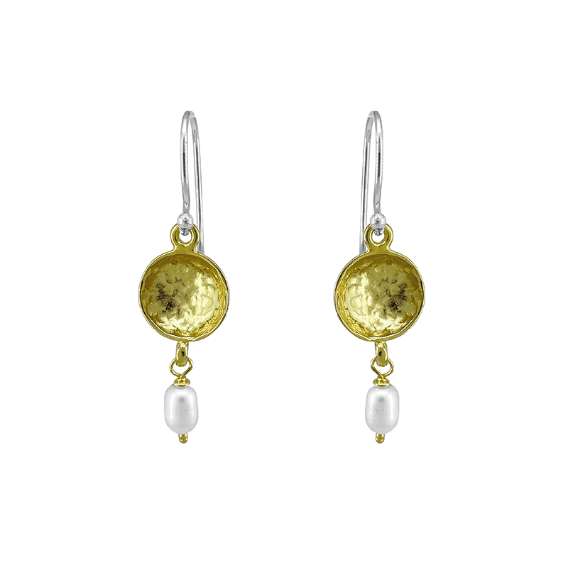 EAR Gold Textured Concave Disc with Pearl Earring