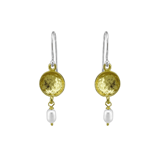 EAR Gold Textured Concave Disc with Pearl Earring
