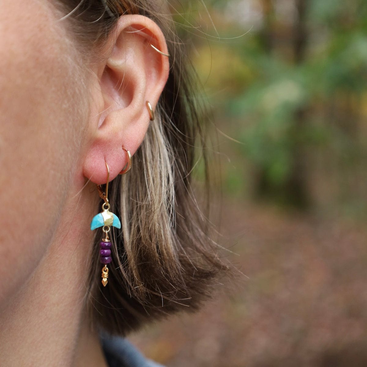 EAR Gold Turquoise Crescent Earrings